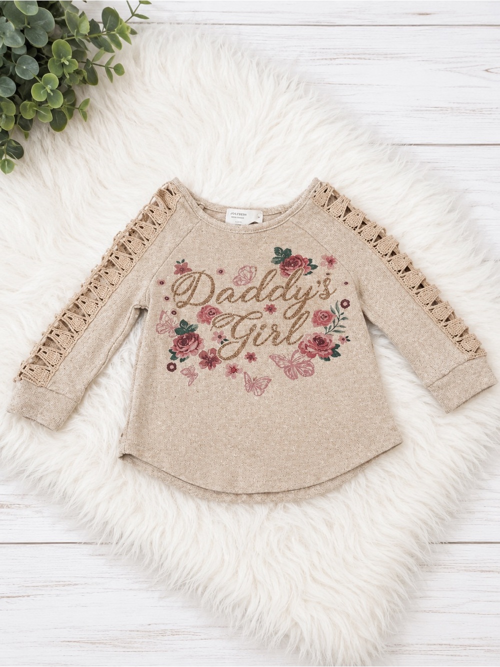 Beautées Girls “Daddy’s Girl” Floral Lace Sleeve Top Size 4
